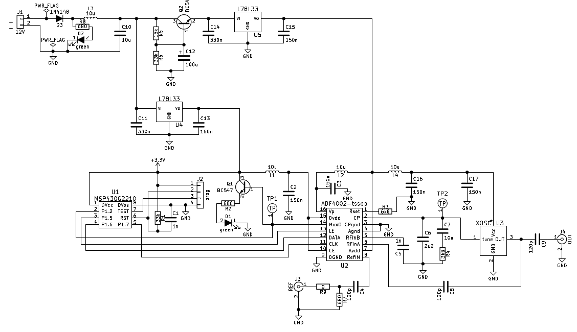 Schematic of the 26 to 10MHz (or vice versa) VCXO synth