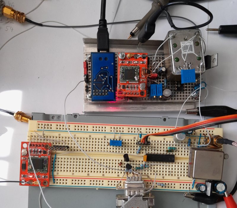 Photo of protoboard and breadboard patched together