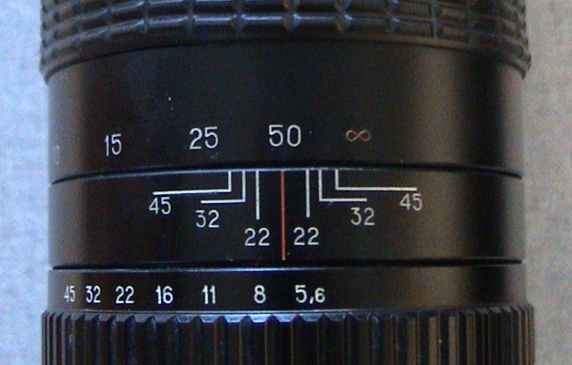 Closeup of focusing scale, Arsat