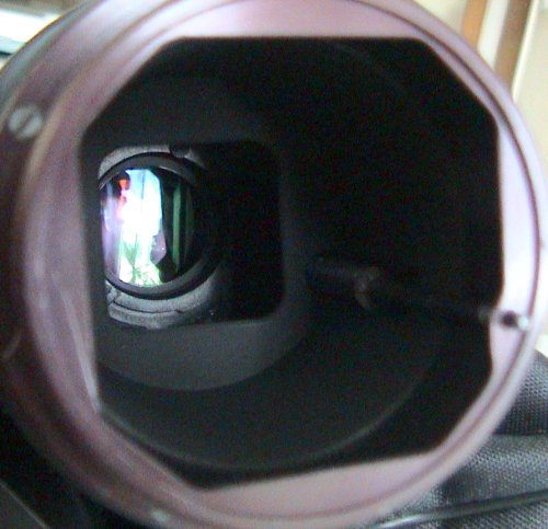 A look from behind into the lens