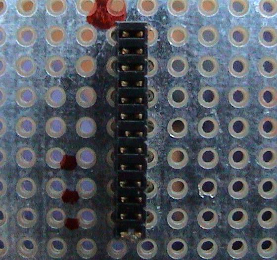 Double-density pin header soldering, top view
