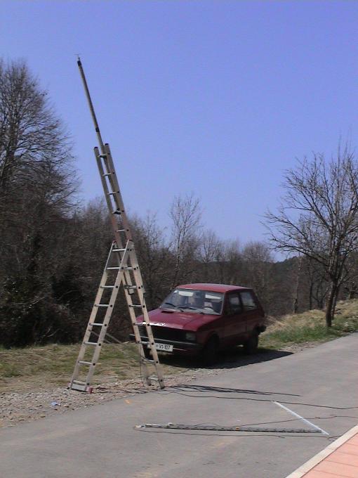 An artificial star high on a ladder